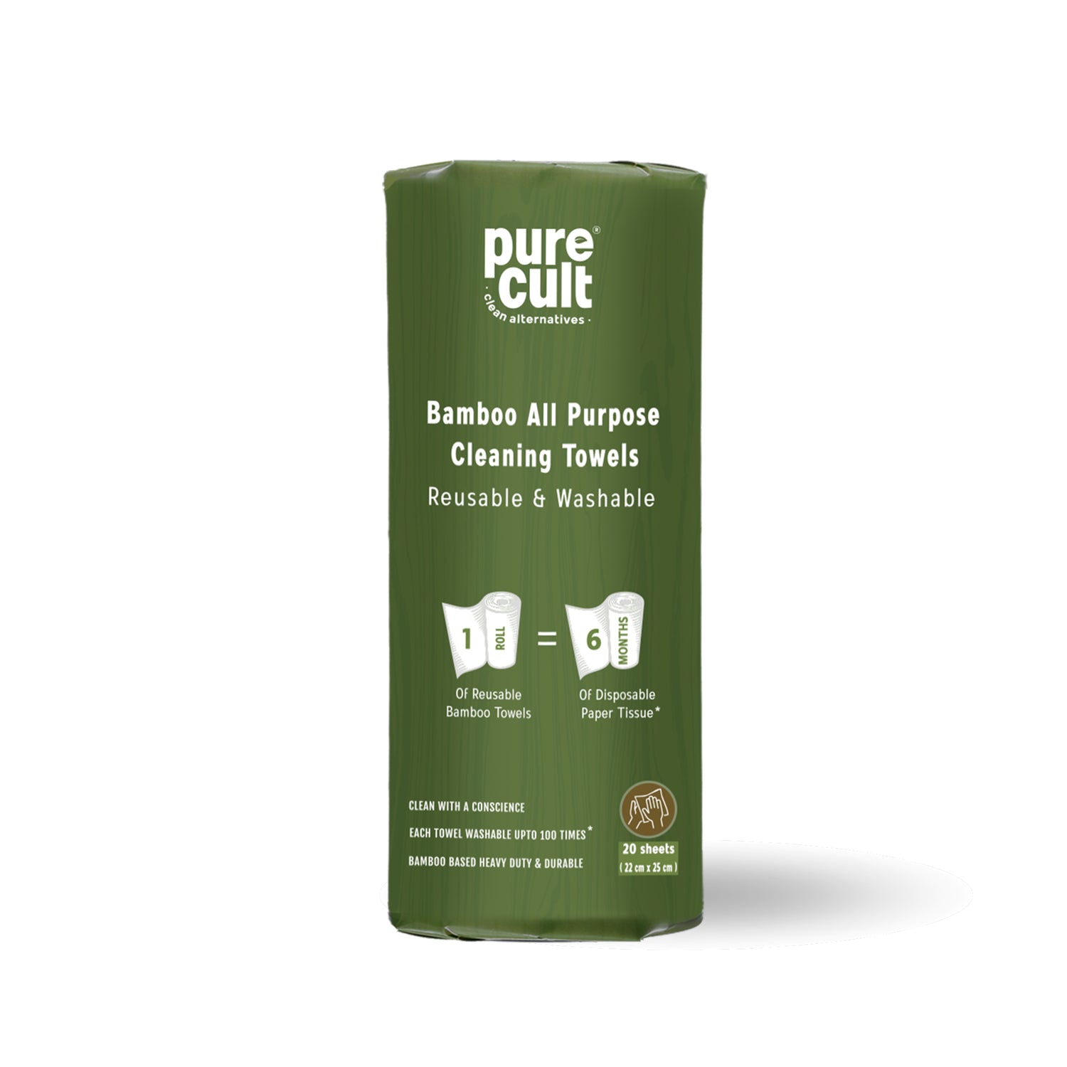 PureCult Refill Pack Bamboo Reusable All-Purpose Towels | 20 sheets | Equal to 6 months of Paper Napkins (Paper Packing)