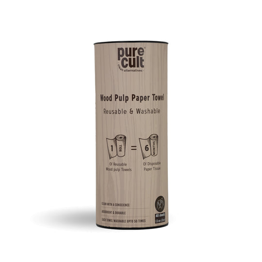 PureCult Wood Pulp Reusable All-Purpose Towels | Reusable and Washable | 40 sheets | Equal to 6 months of Paper Napkins (Can Packing)